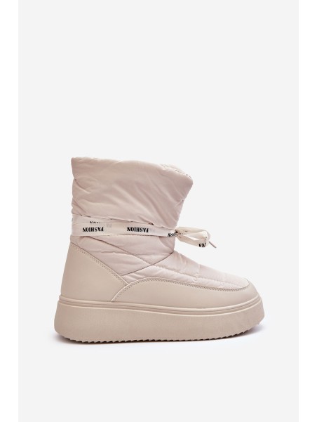 Women's Snow Boots With Ornamental Lacing Light Beige Siracna