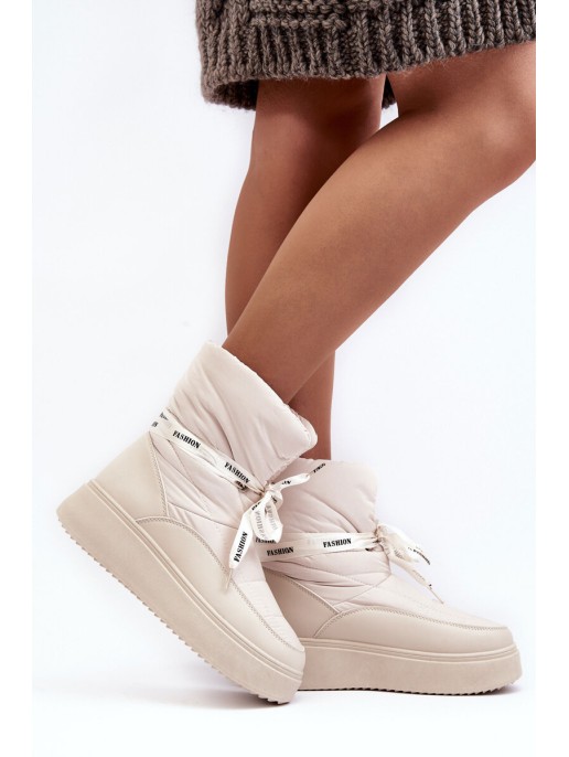 Women's Snow Boots With Ornamental Lacing Light Beige Siracna Women's Snow Boots With Ornamental Lacing Light Beige Siracna