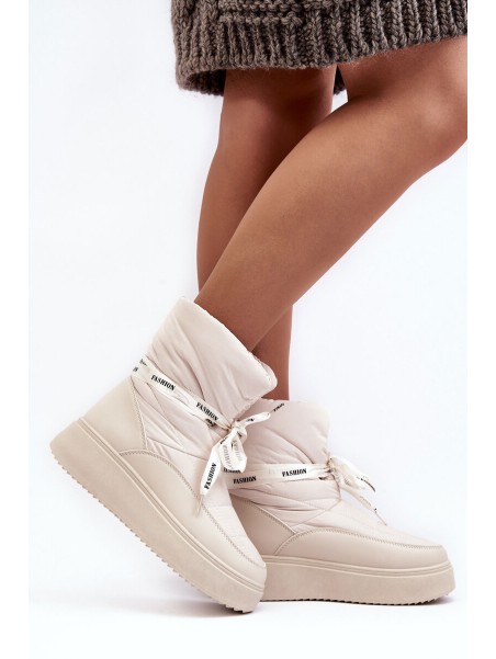Women's Snow Boots With Ornamental Lacing Light Beige Siracna