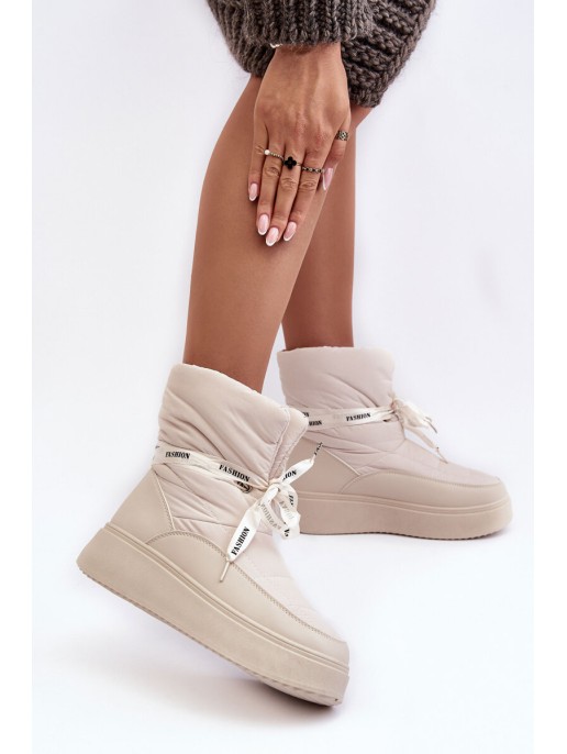 Women's Snow Boots With Ornamental Lacing Light Beige Siracna Women's Snow Boots With Ornamental Lacing Light Beige Siracna