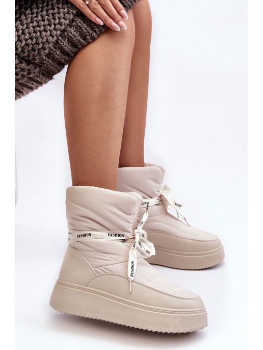 Women's Snow Boots With Ornamental Lacing Light Beige Siracna Women's Snow Boots With Ornamental Lacing Light Beige Siracna