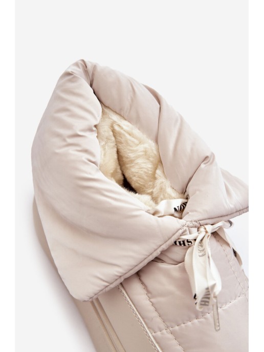 Women's Snow Boots With Ornamental Lacing Light Beige Siracna Women's Snow Boots With Ornamental Lacing Light Beige Siracna