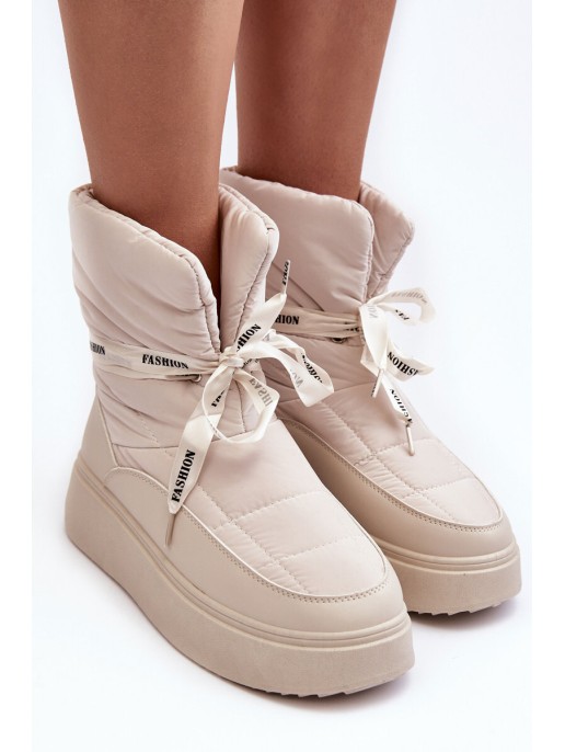 Women's Snow Boots With Ornamental Lacing Light Beige Siracna Women's Snow Boots With Ornamental Lacing Light Beige Siracna