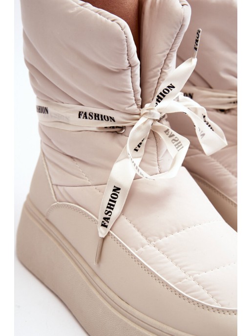 Women's Snow Boots With Ornamental Lacing Light Beige Siracna Women's Snow Boots With Ornamental Lacing Light Beige Siracna