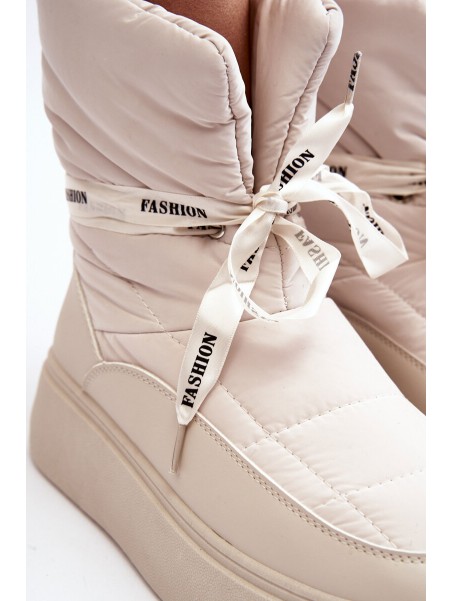 Women's Snow Boots With Ornamental Lacing Light Beige Siracna