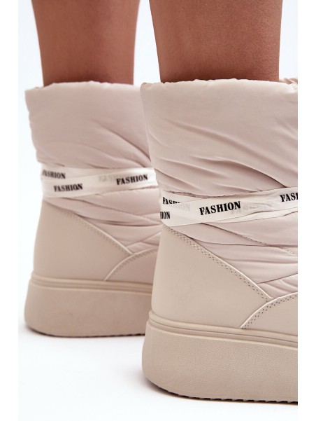 Women's Snow Boots With Ornamental Lacing Light Beige Siracna