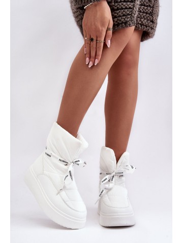 Women's Snow Boots With Decorative Lacing White Siracna 2