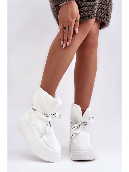 Women's Snow Boots With Decorative Lacing White Siracna