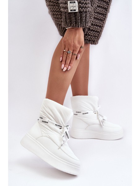 Women's Snow Boots With Decorative Lacing White Siracna