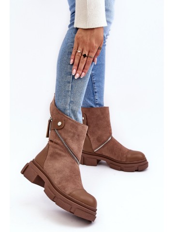 Women's Fashionable Suede Boots With Zip Dark Beige Kandell 2