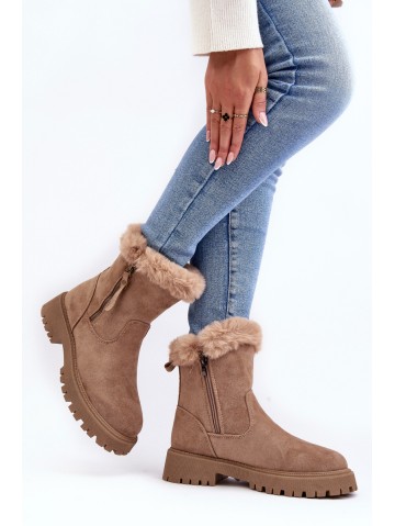 Women's Suede Boots with Fur Beige Hasiva 2