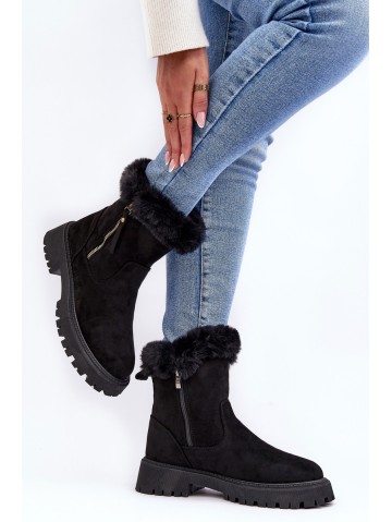 Women's Suede Boots With Fur Black Hasiva 2