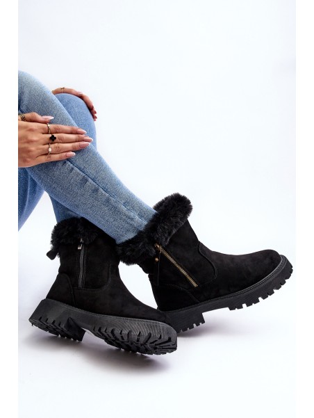 Women's Suede Boots With Fur Black Hasiva