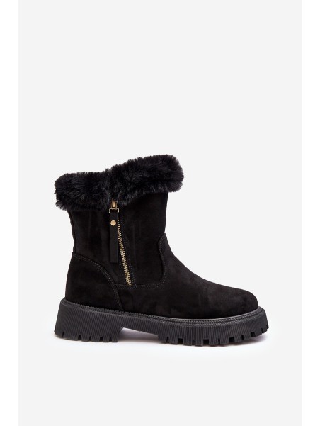 Women's Suede Boots With Fur Black Hasiva