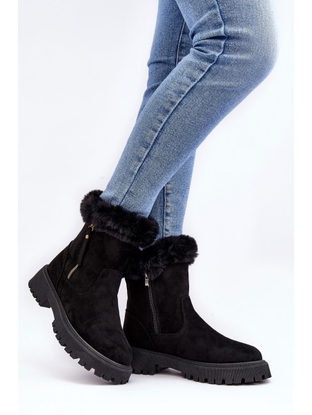 Women's Suede Boots With Fur Black Hasiva