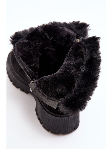Women's Suede Boots With Fur Black Hasiva