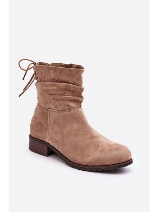 Women's Suede Ankle Boots on Flat Heel Beige Keresa