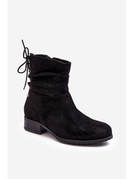 Women's Suede Boots on a Flat Heel Black Keresa