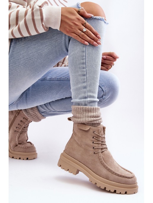 Women's Trapper Boots with Zip Beige Apolosi Women's Trapper Boots with Zip Beige Apolosi