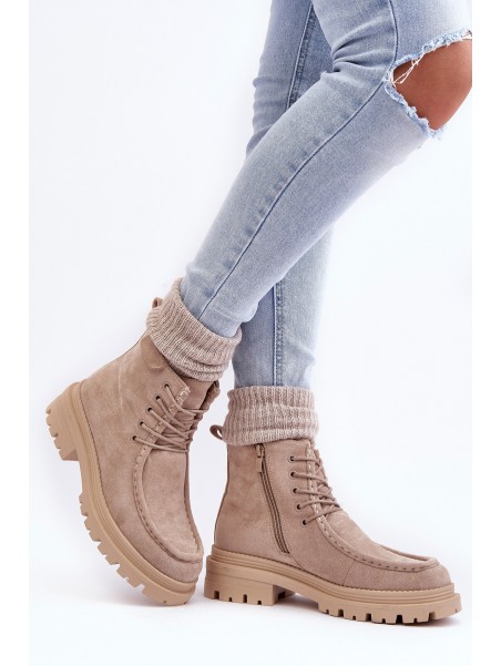 Women's Trapper Boots with Zip Beige Apolosi