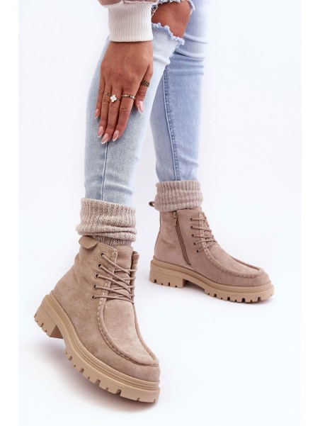 Women's Trapper Boots with Zip Beige Apolosi