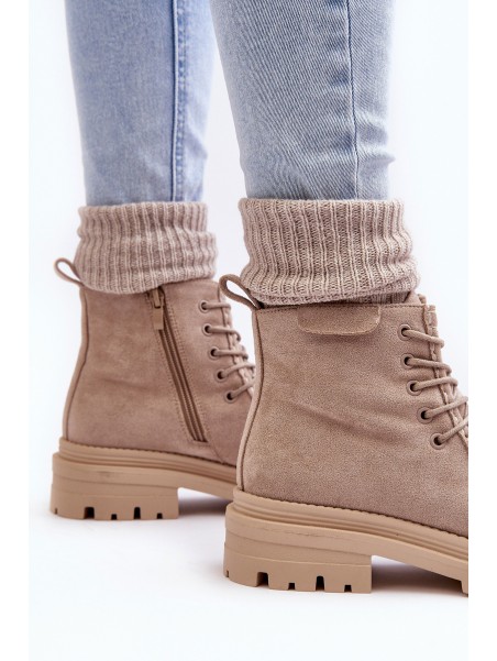 Women's Trapper Boots with Zip Beige Apolosi