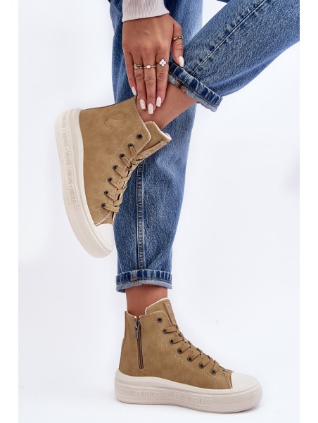 Women's Zip-Up Insulated Sneakers Camel Big Star MM274026