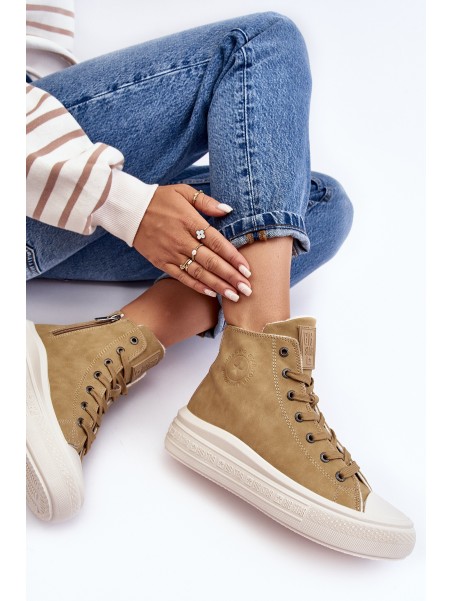 Women's Zip-Up Insulated Sneakers Camel Big Star MM274026