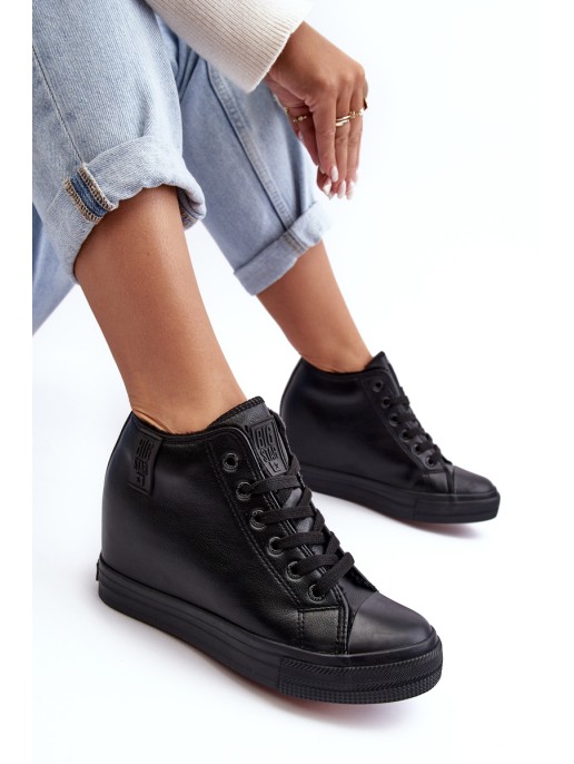 Women's Leather Sneakers On Wedge Big Star MM274001 Black