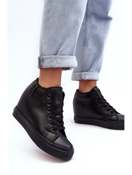 Women's Leather Sneakers On Wedge Big Star MM274001 Black