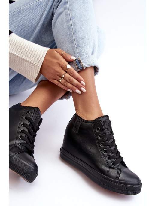 Women's Leather Sneakers On Wedge Big Star MM274001 Black