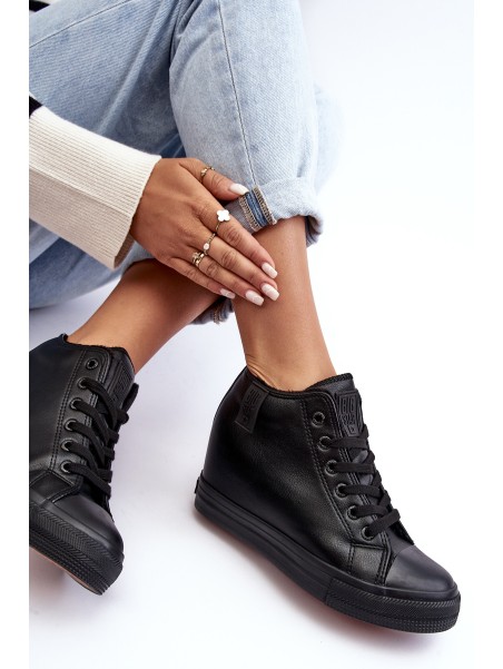 Women's Leather Sneakers On Wedge Big Star MM274001 Black