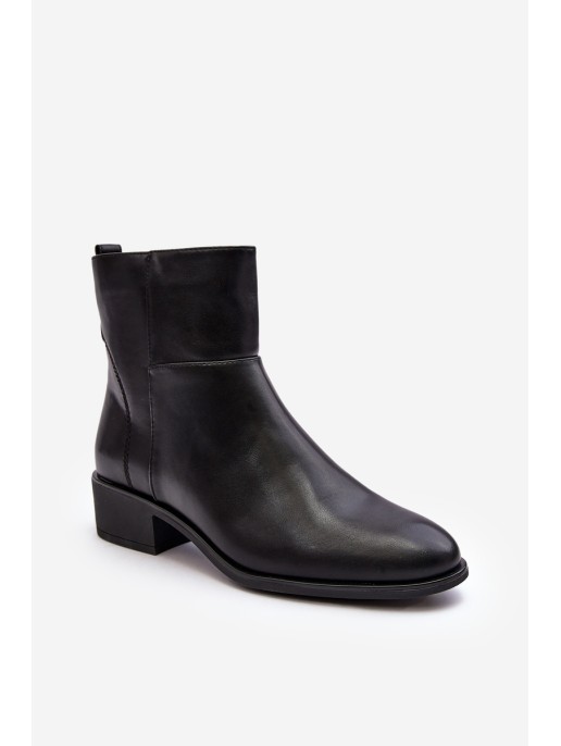 Women's Leather Zip-Up Boots Black Semotti