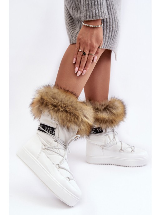 Women's Laced Snow Boots White Santero Women's Laced Snow Boots White Santero