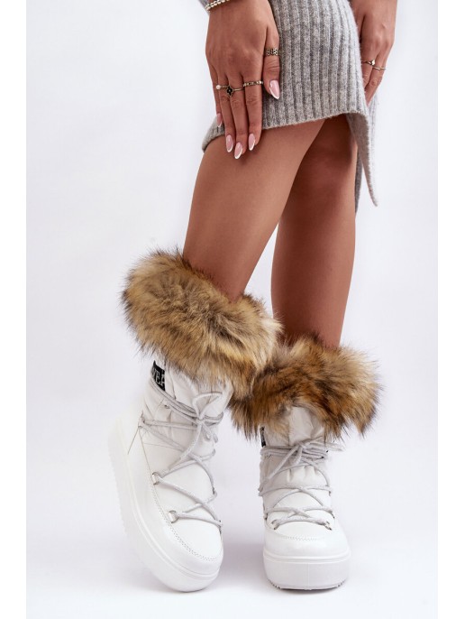 Women's Laced Snow Boots White Santero Women's Laced Snow Boots White Santero