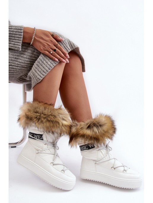 Women's Laced Snow Boots White Santero Women's Laced Snow Boots White Santero