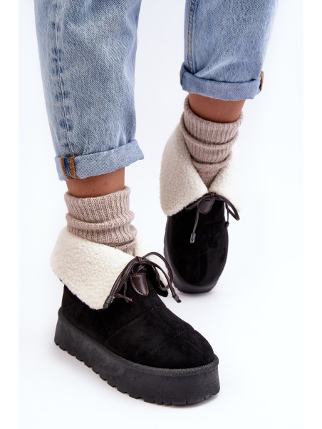 Platform Snow Boots With Fur Black Olimuka