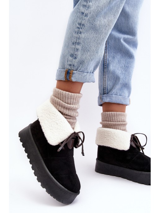 Platform Snow Boots With Fur Black Olimuka Platform Snow Boots With Fur Black Olimuka