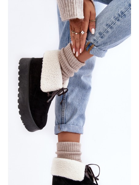 Platform Snow Boots With Fur Black Olimuka