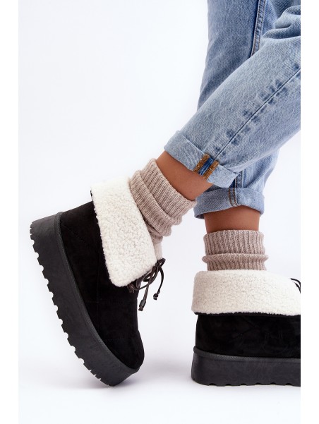 Platform Snow Boots With Fur Black Olimuka