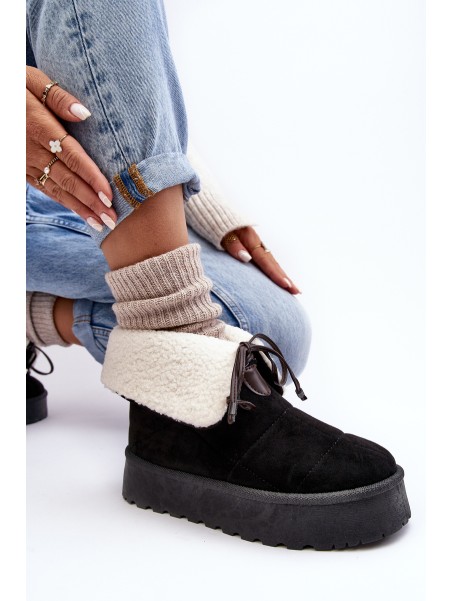 Platform Snow Boots With Fur Black Olimuka