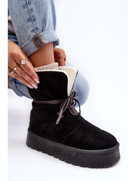 Platform Snow Boots With Fur Black Olimuka