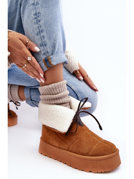 Women's Platform Snow Boots with Fur Camel Olimuka