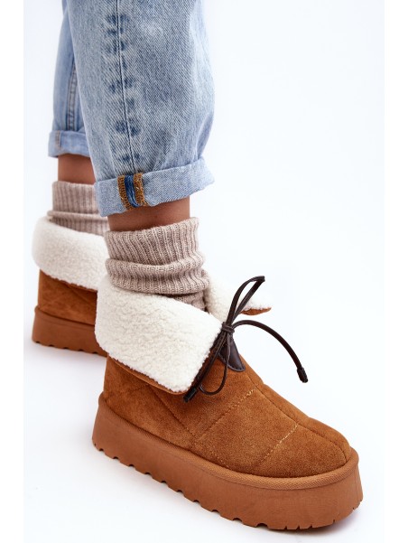 Women's Platform Snow Boots with Fur Camel Olimuka