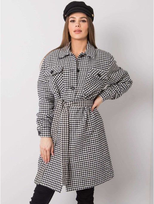 Płaszcz-LK-PL-508342.98P-biało-czarny Płaszcz-LK-PL-508342.98P-biało-czarny