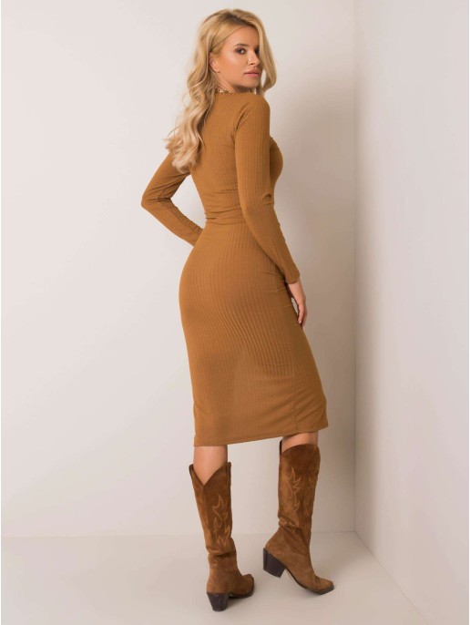 Suknelė-DHJ-SK-12213.50P-šviesiai ruda Suknelė-DHJ-SK-12213.50P-šviesiai ruda