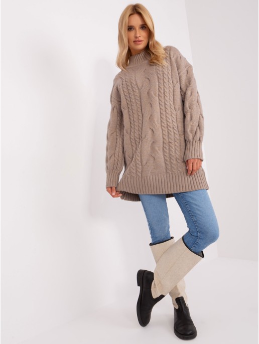 Sweter-AT-SW-2367-1.35P-ciemny bezowy