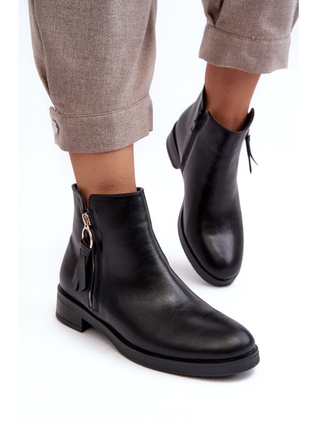 Women's Leather Flat Boots Black Vasica