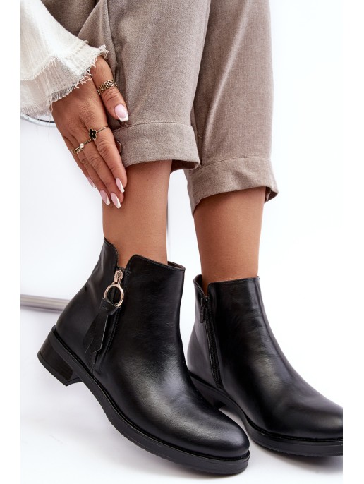 Women's Leather Flat Boots Black Vasica