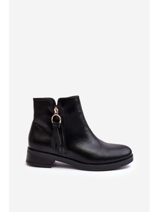 Women's Leather Flat Boots Black Vasica